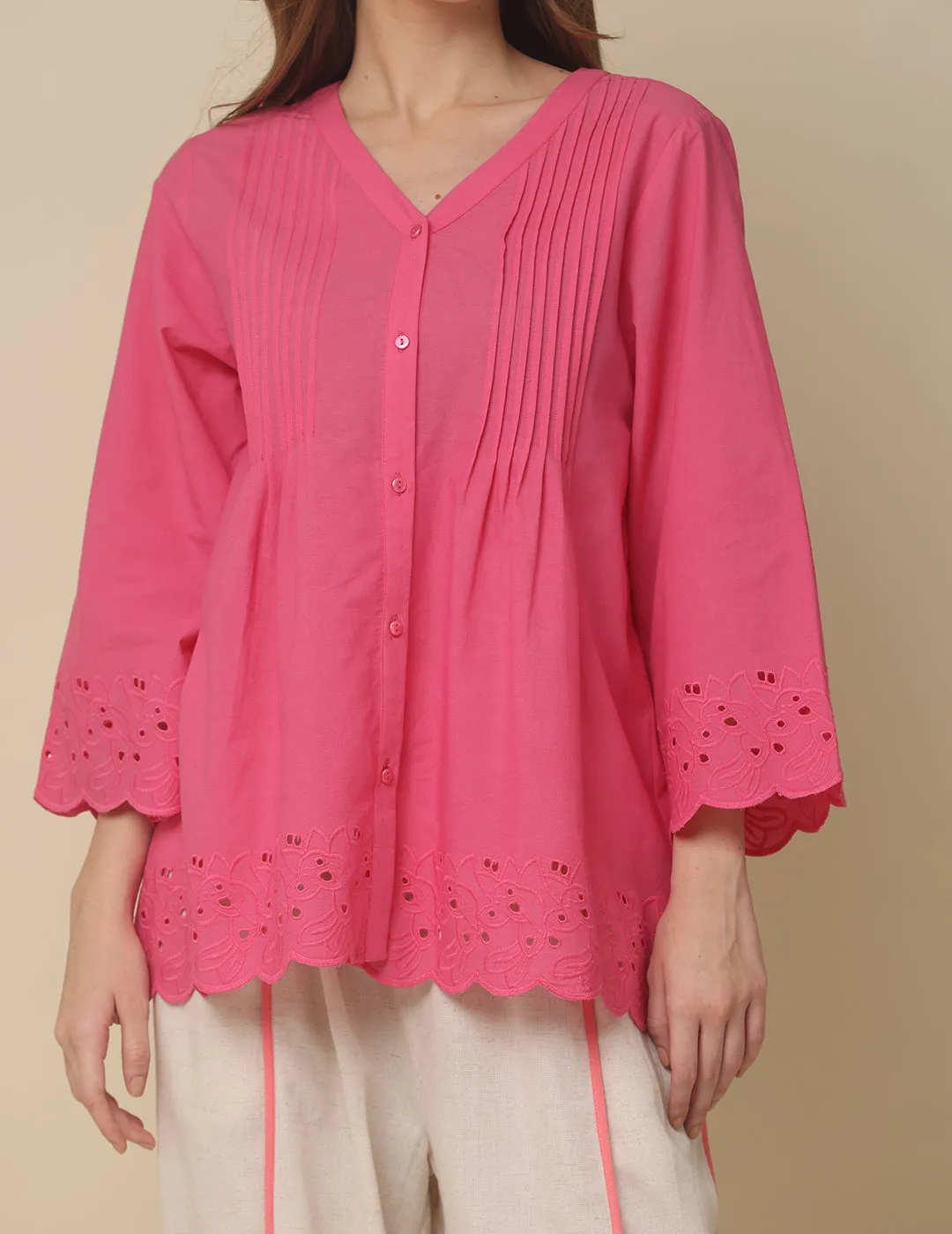 Summery Schiffli Pink Cotton Top