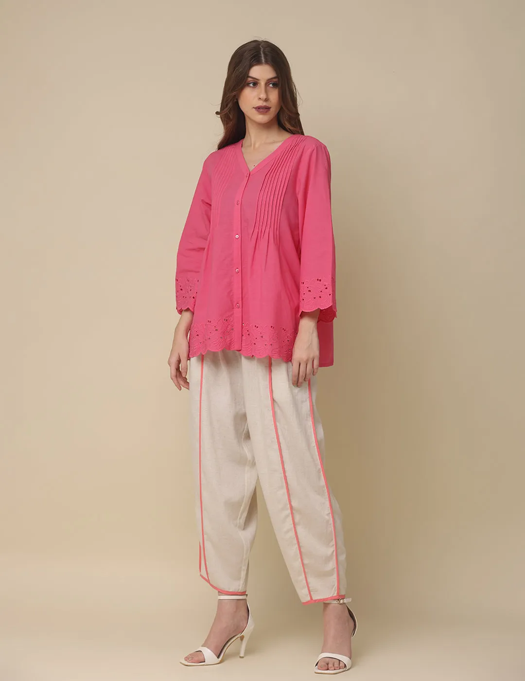 Summery Schiffli Pink Cotton Top