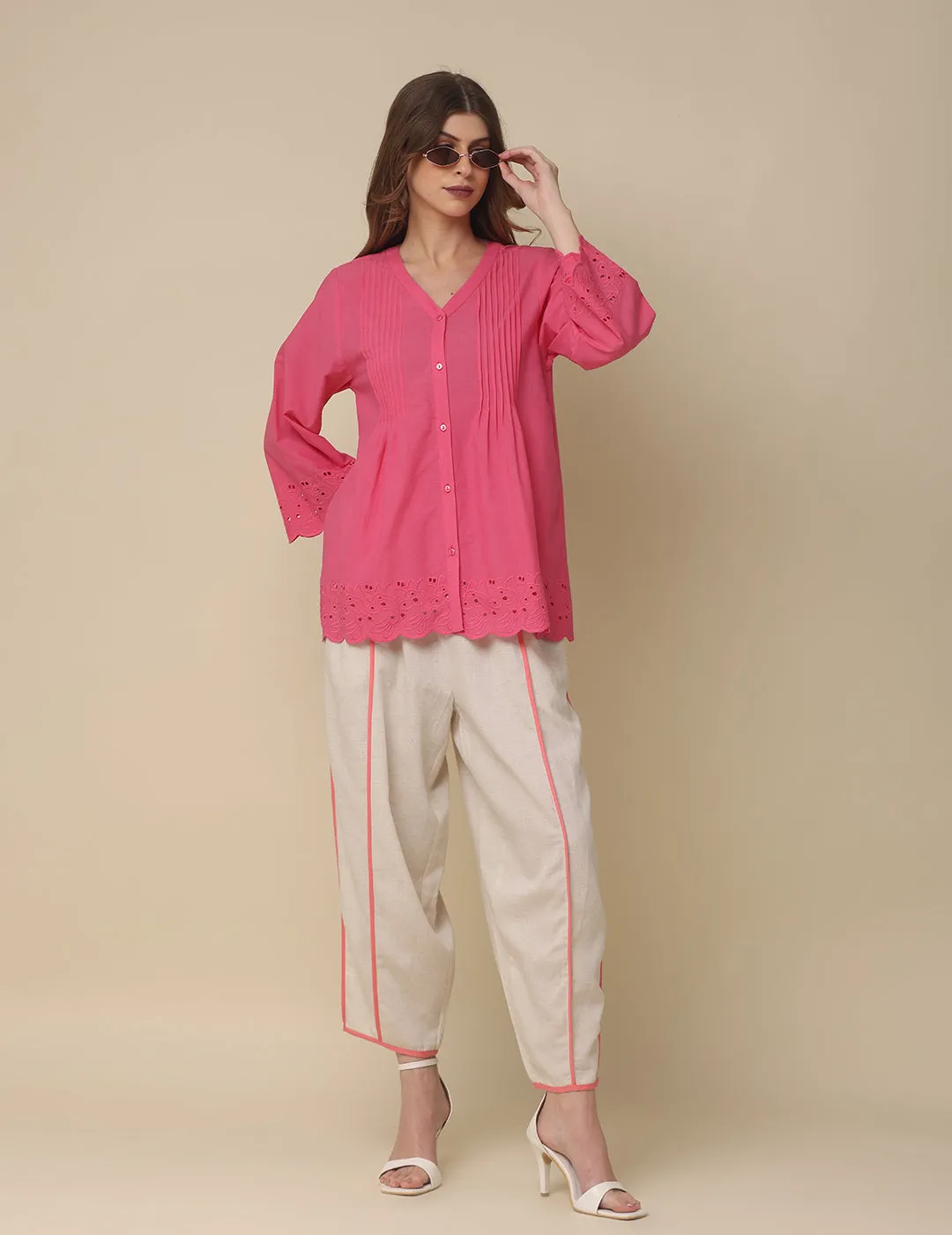 Summery Schiffli Pink Cotton Top