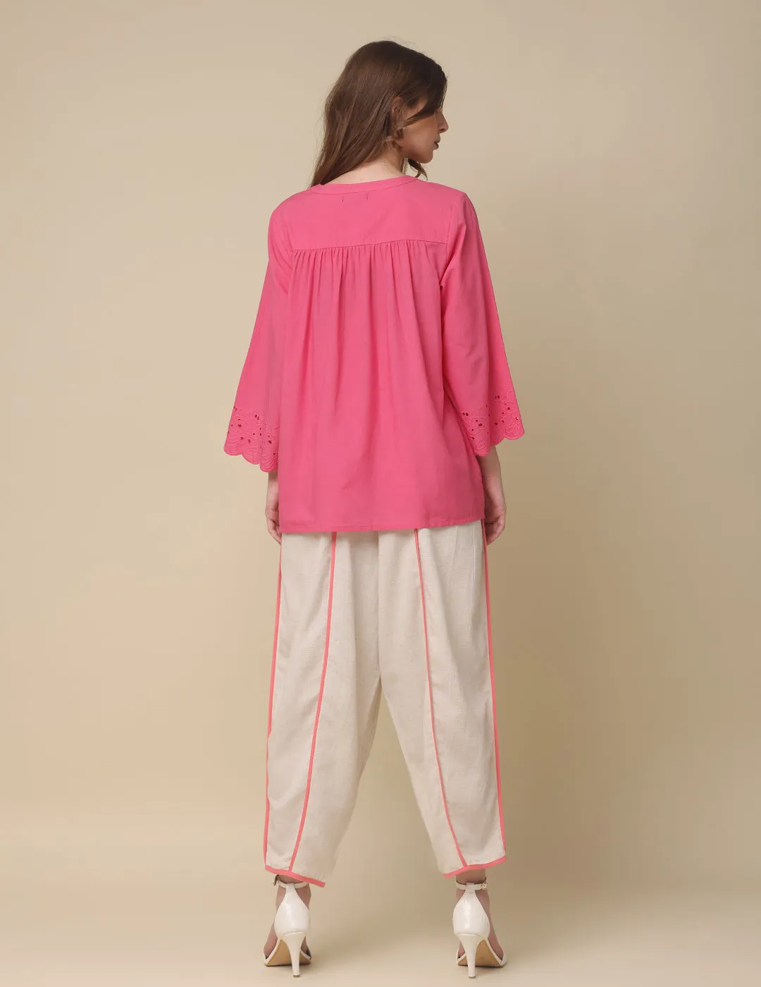 Summery Schiffli Pink Cotton Top