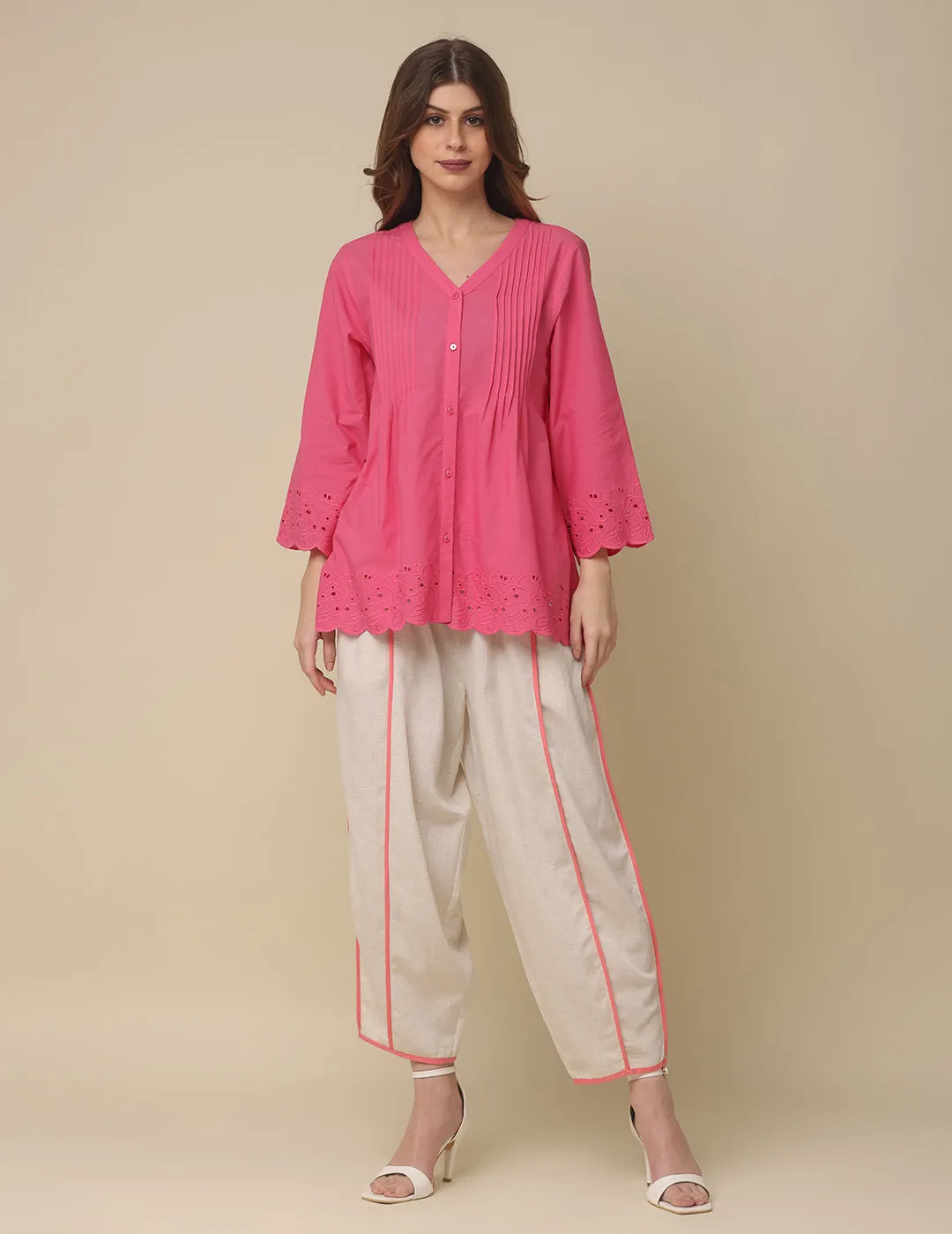 Summery Schiffli Pink Cotton Top