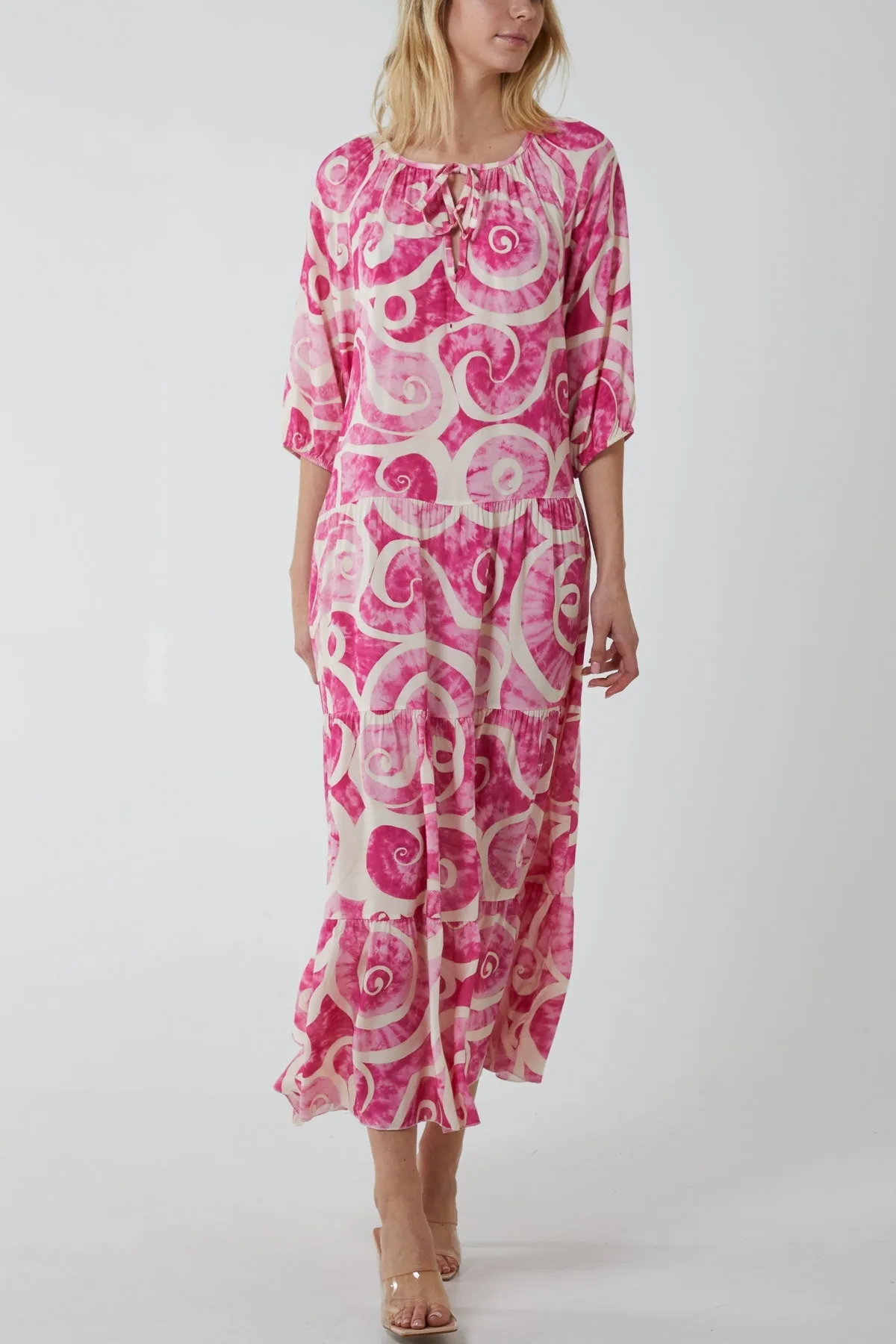 Swirl Tie Dye Tiered Maxi Dress