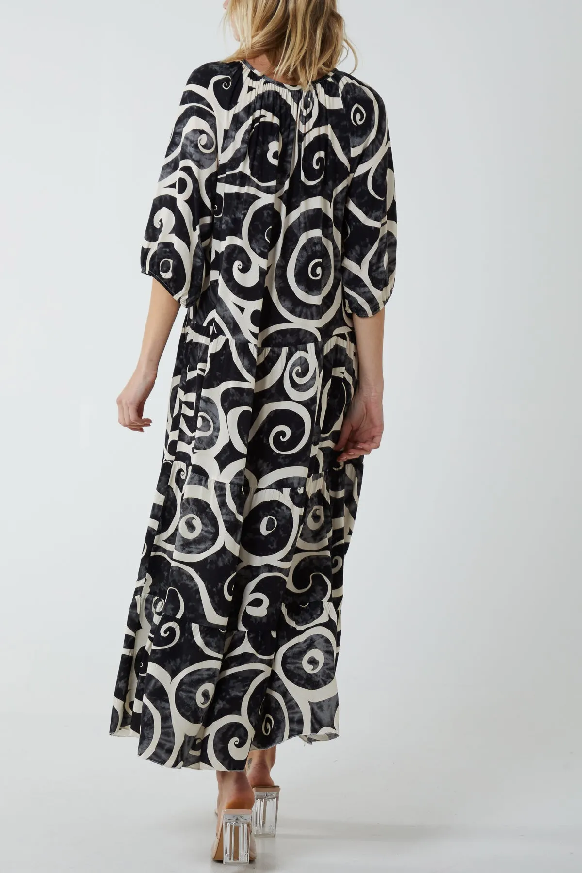 Swirl Tie Dye Tiered Maxi Dress