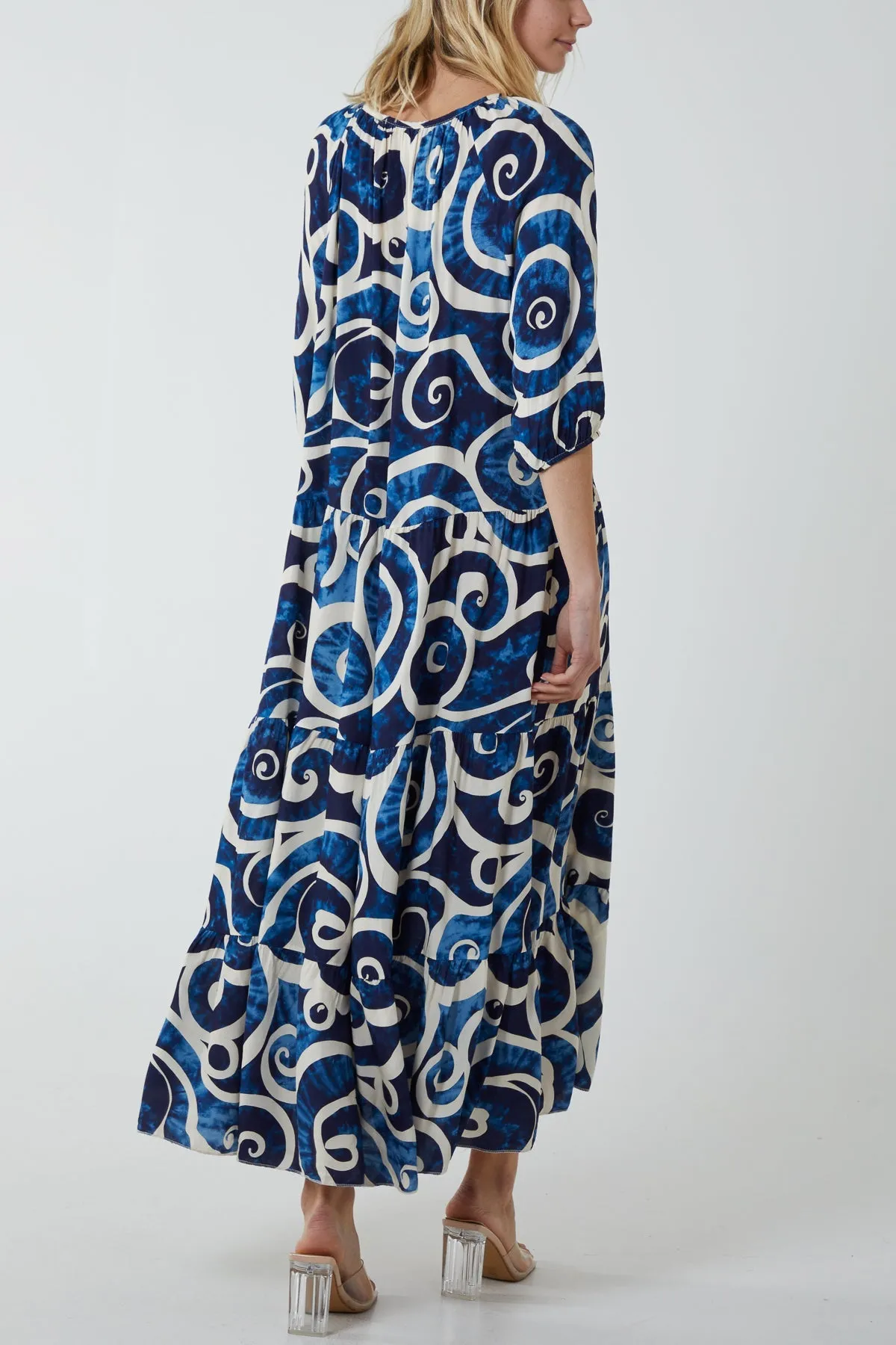 Swirl Tie Dye Tiered Maxi Dress