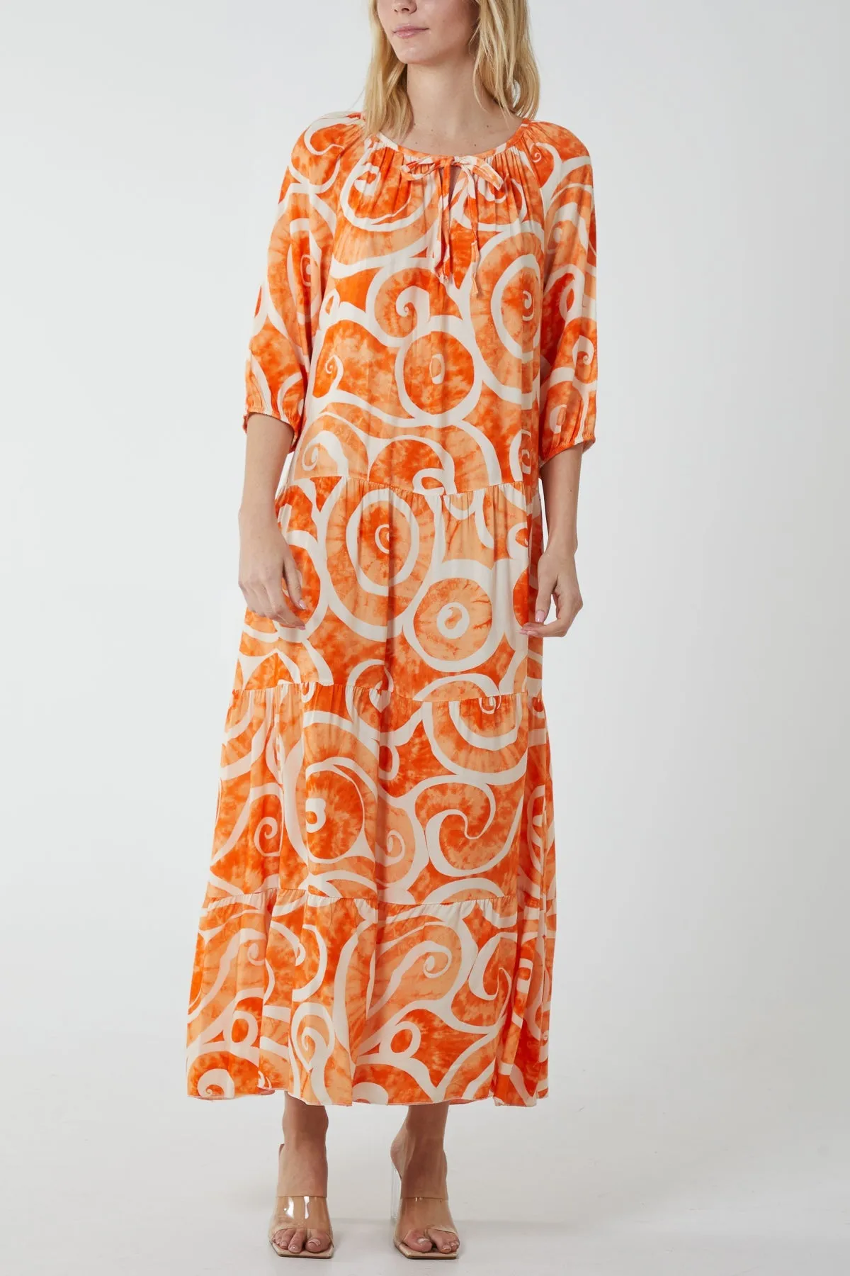 Swirl Tie Dye Tiered Maxi Dress