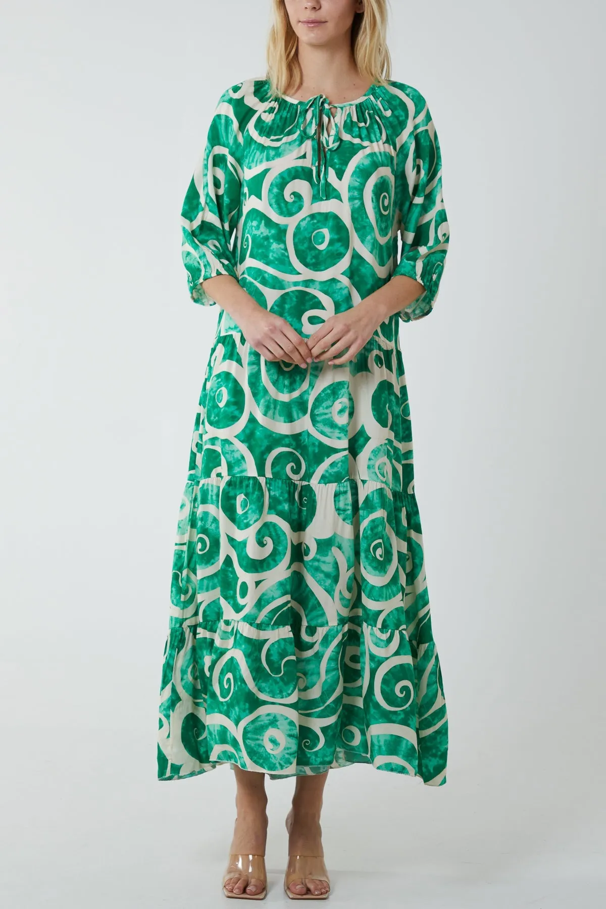 Swirl Tie Dye Tiered Maxi Dress