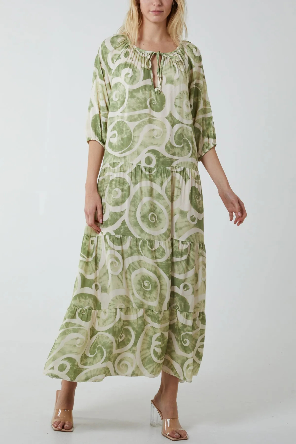Swirl Tie Dye Tiered Maxi Dress