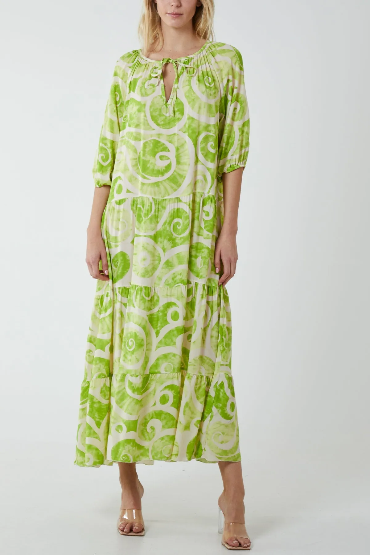 Swirl Tie Dye Tiered Maxi Dress