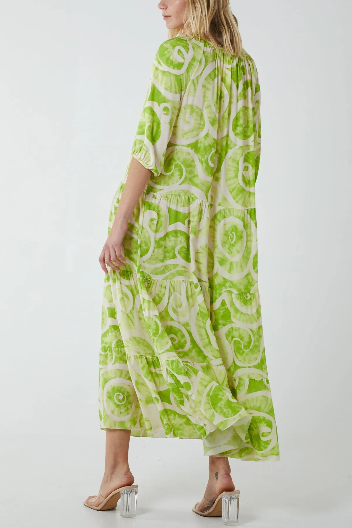 Swirl Tie Dye Tiered Maxi Dress