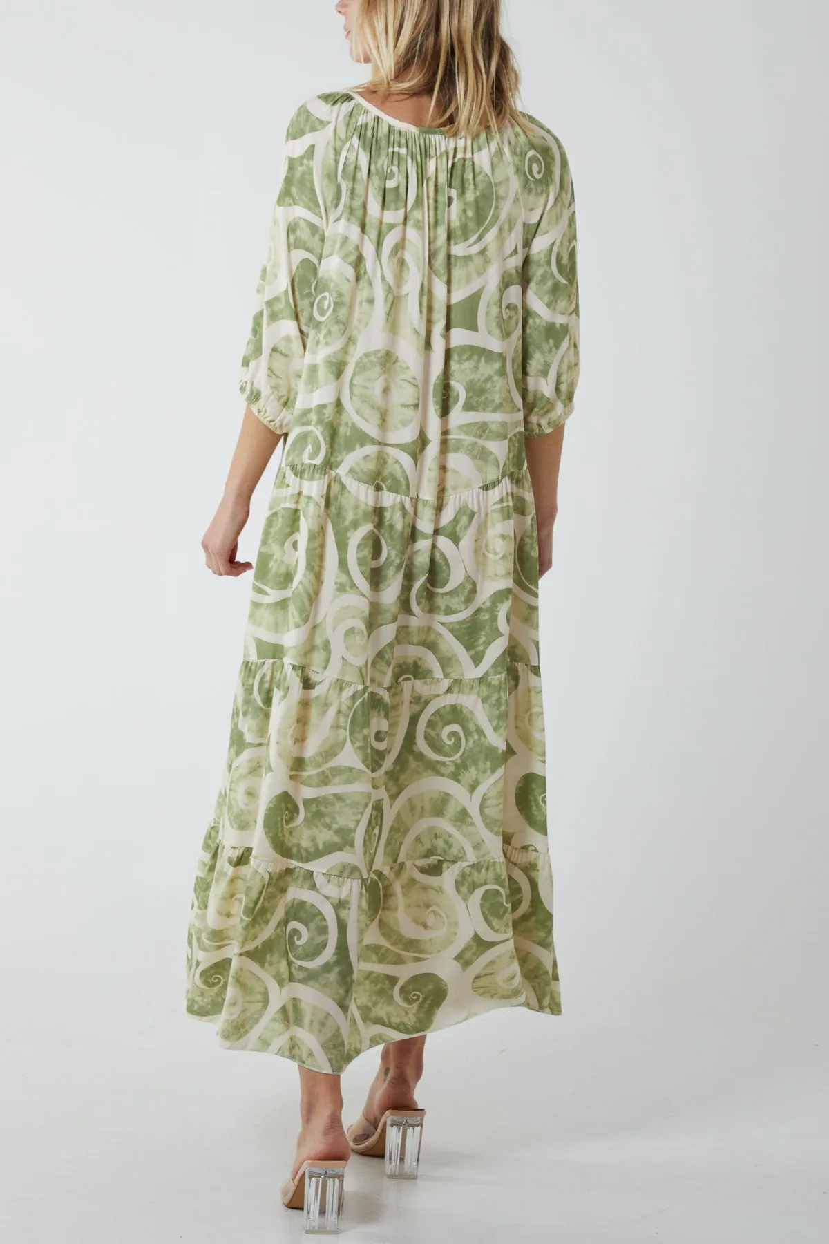 Swirl Tie Dye Tiered Maxi Dress