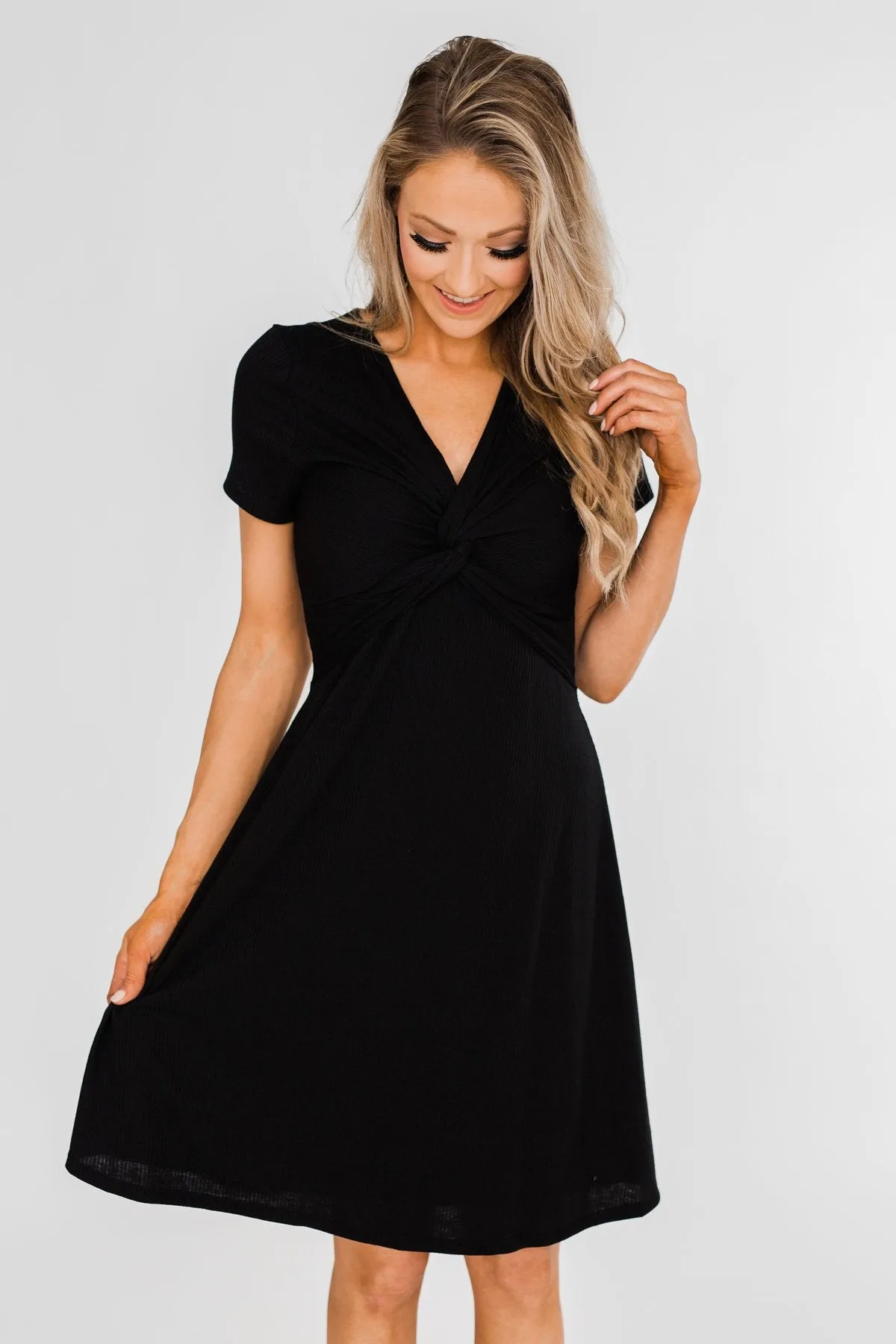 Tell Me More Front Knot Dress- Black