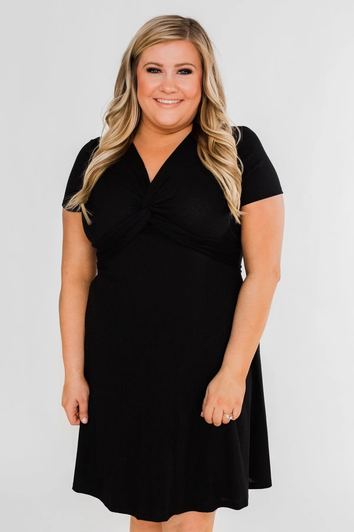 Tell Me More Front Knot Dress- Black