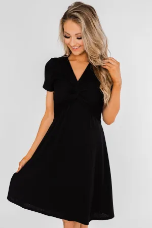 Tell Me More Front Knot Dress- Black
