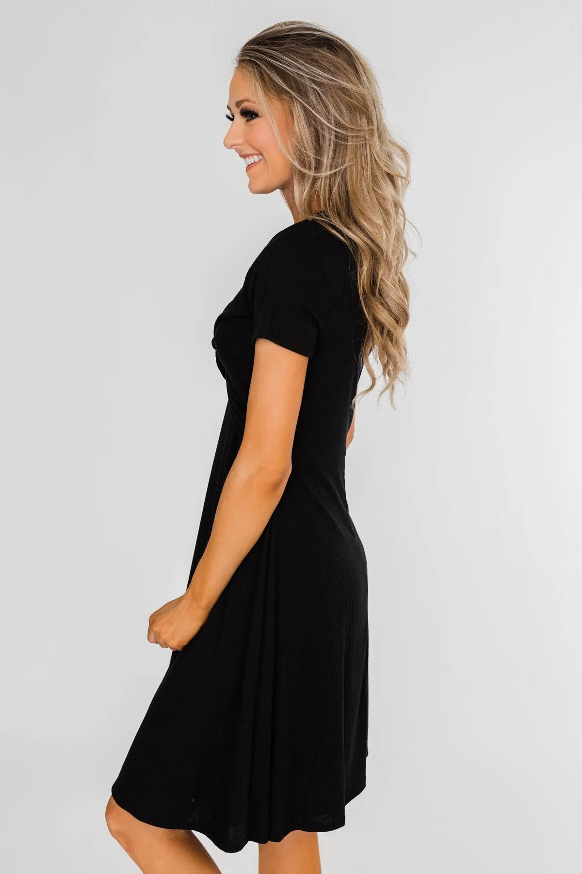 Tell Me More Front Knot Dress- Black