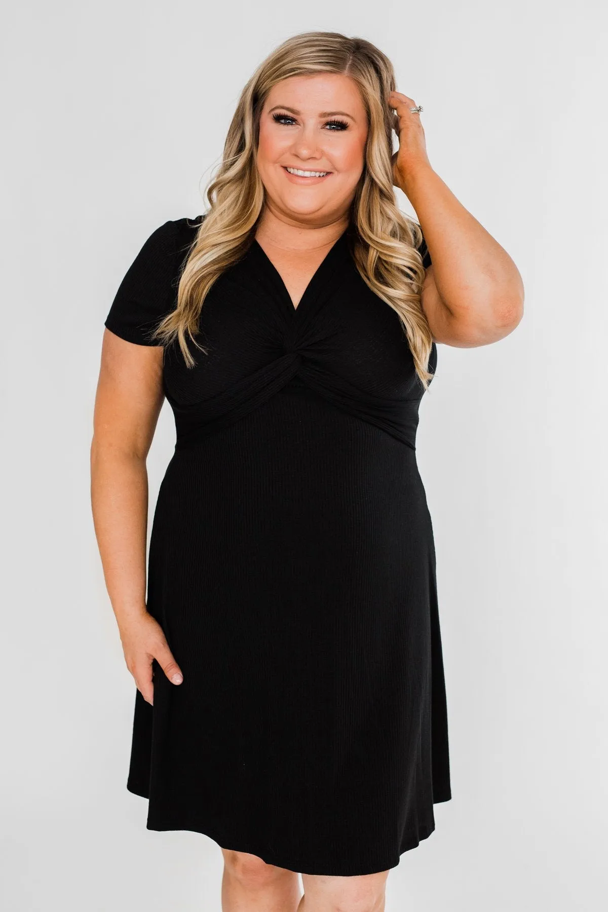 Tell Me More Front Knot Dress- Black