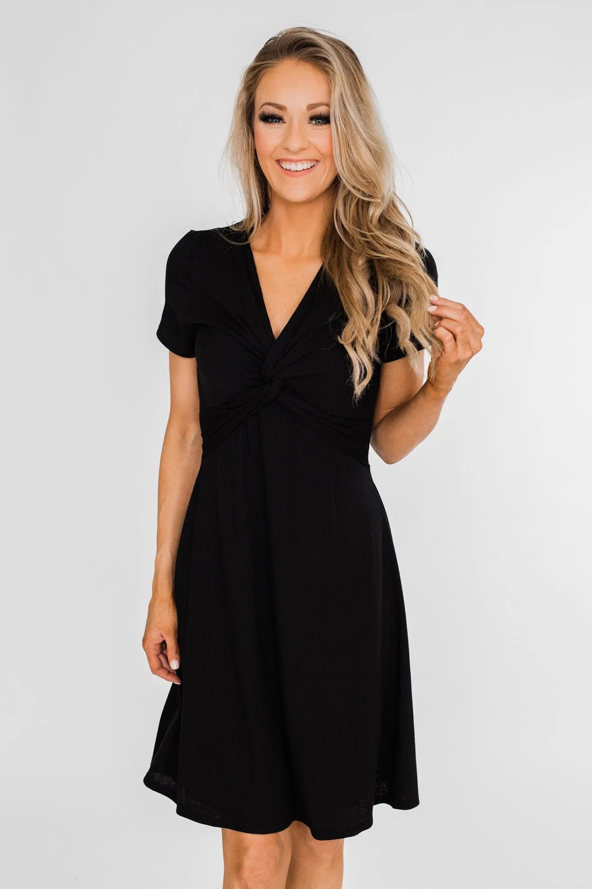 Tell Me More Front Knot Dress- Black