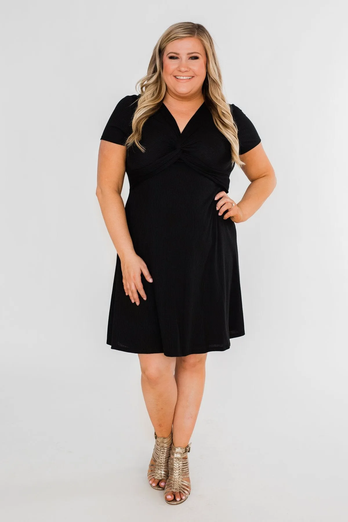 Tell Me More Front Knot Dress- Black