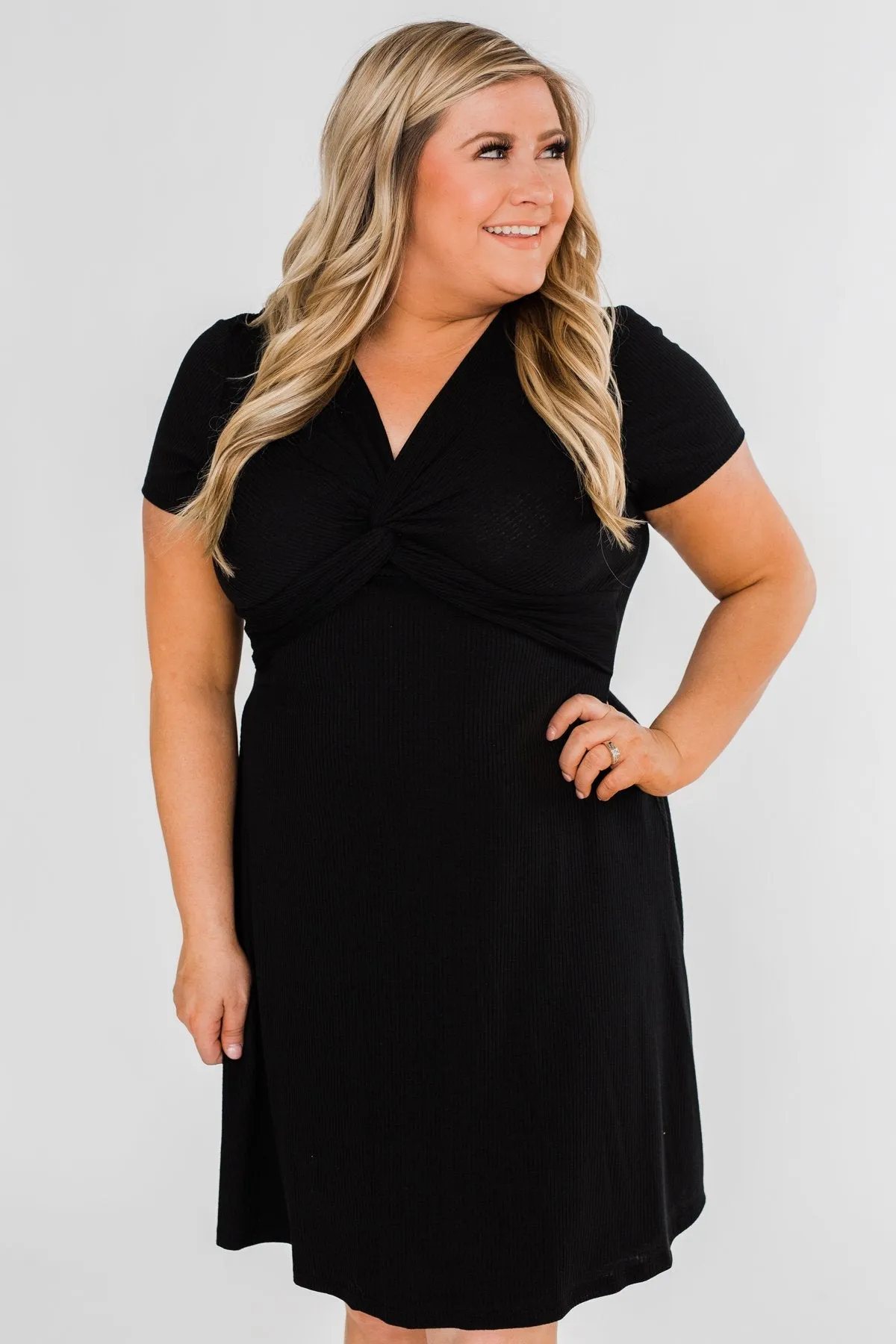 Tell Me More Front Knot Dress- Black