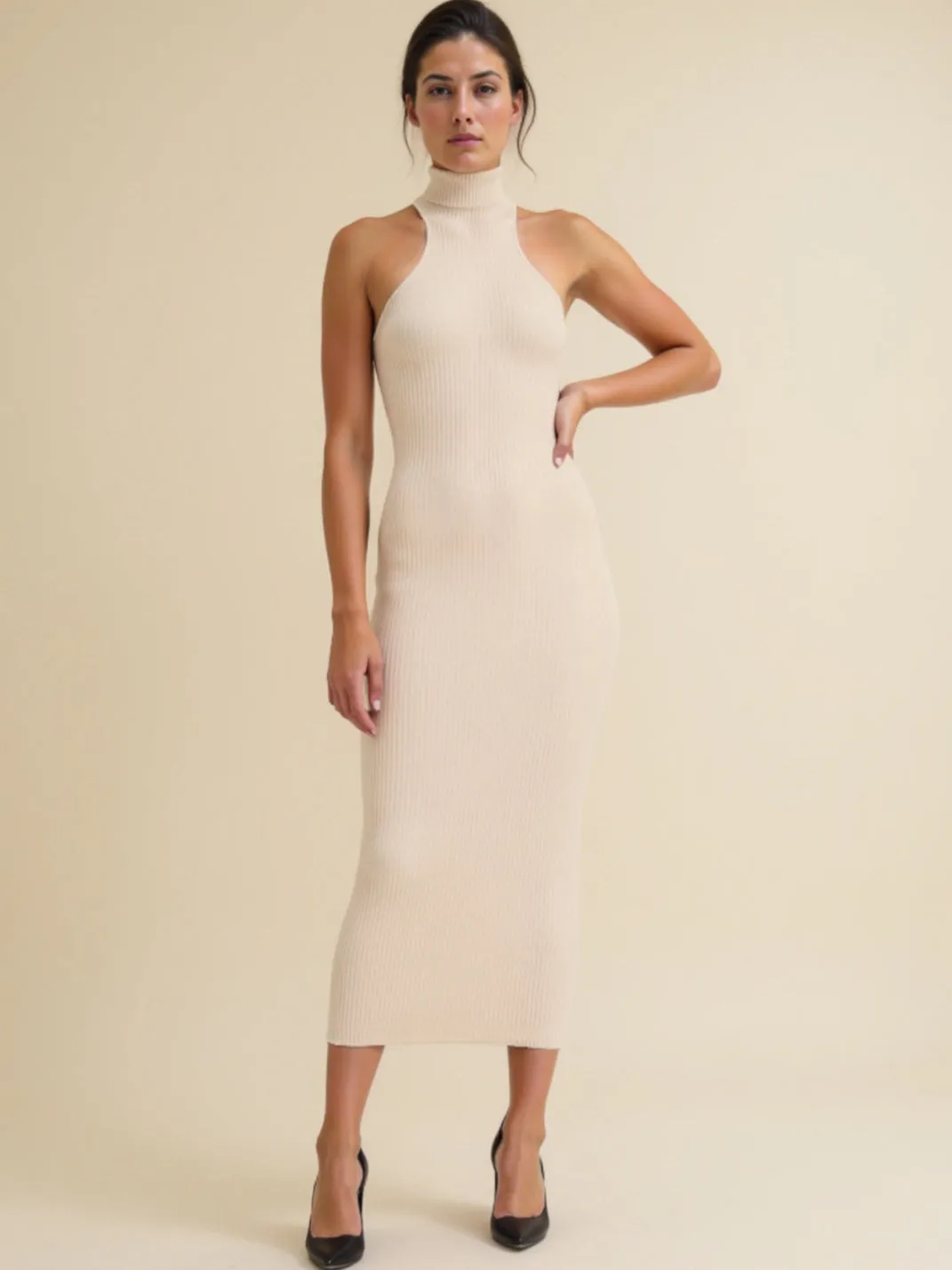 The Every Day Halter Mock Neck Midi Dress