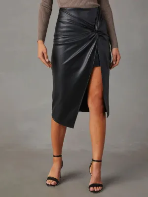 The Power Twist Skirt – High Waist Slit Midi for Modern Workwear