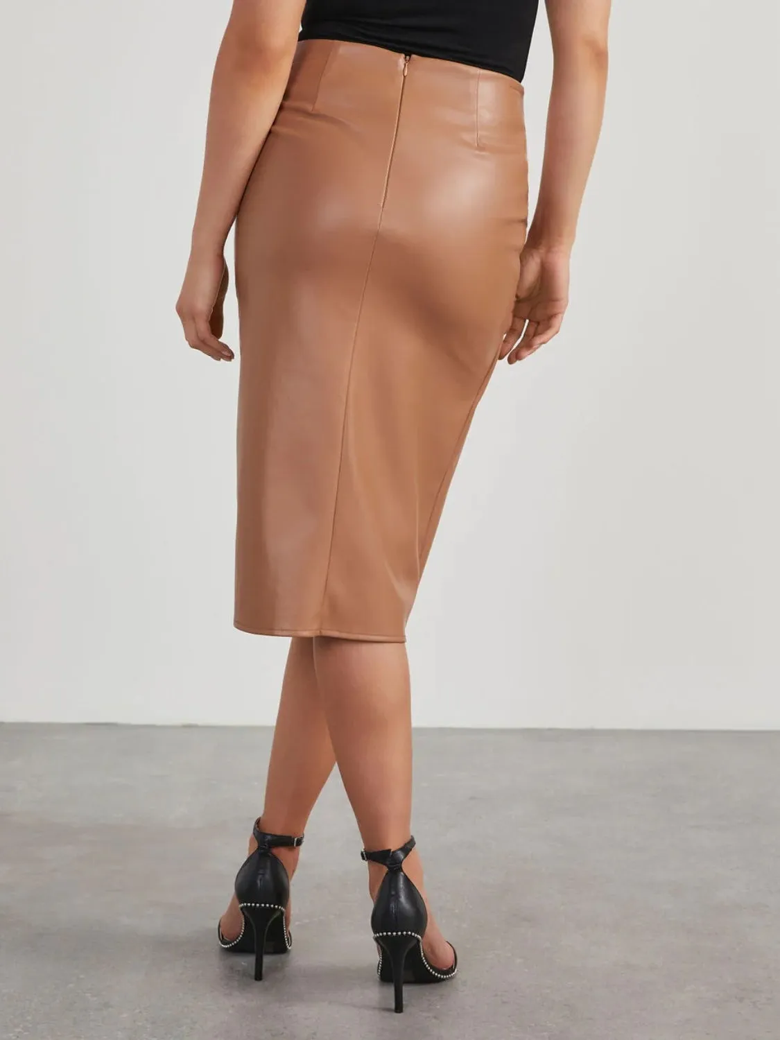 The Power Twist Skirt – High Waist Slit Midi for Modern Workwear