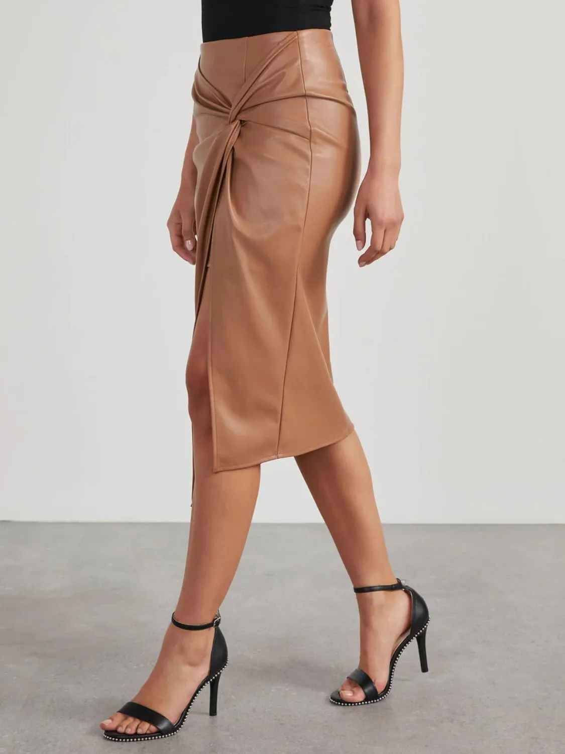 The Power Twist Skirt – High Waist Slit Midi for Modern Workwear