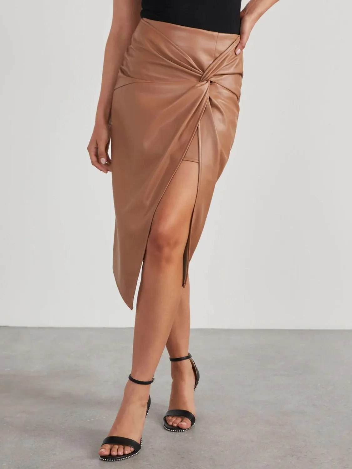 The Power Twist Skirt – High Waist Slit Midi for Modern Workwear