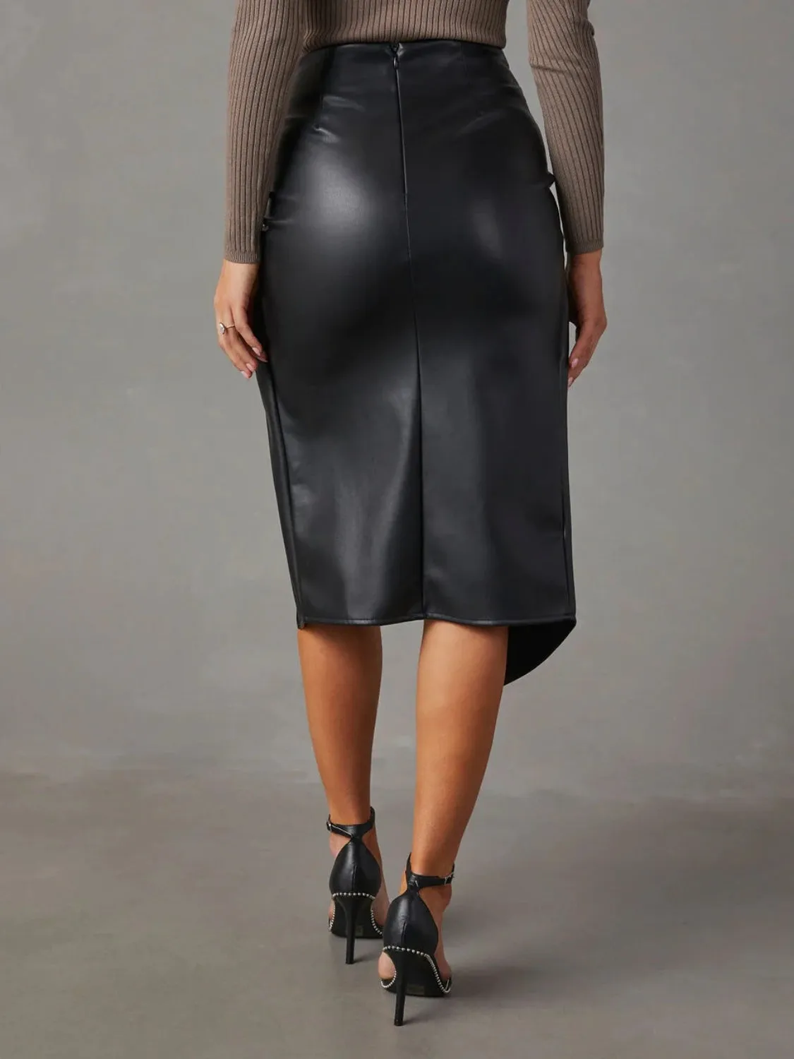 The Power Twist Skirt – High Waist Slit Midi for Modern Workwear