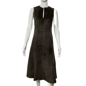 THE ROW - Excellent - Suede Liffen Midi - Dark Brown Dress - Size 4