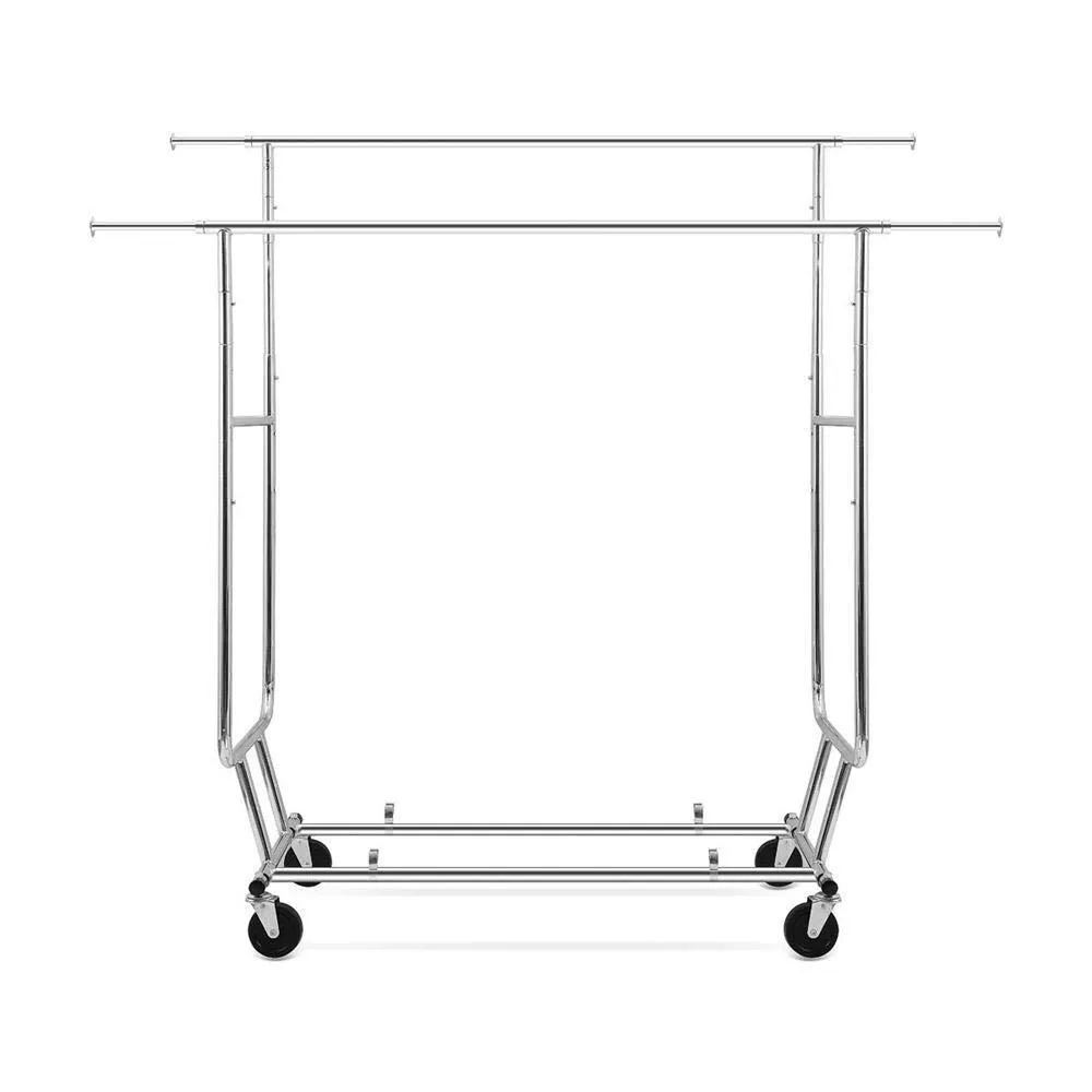 Topeakmart Commercial Grade Adjustable Double-Rail Clothing Hanging Rack on Wheels Rolling Garment Rack Drying Rack w/Wheels,Chrome Finish