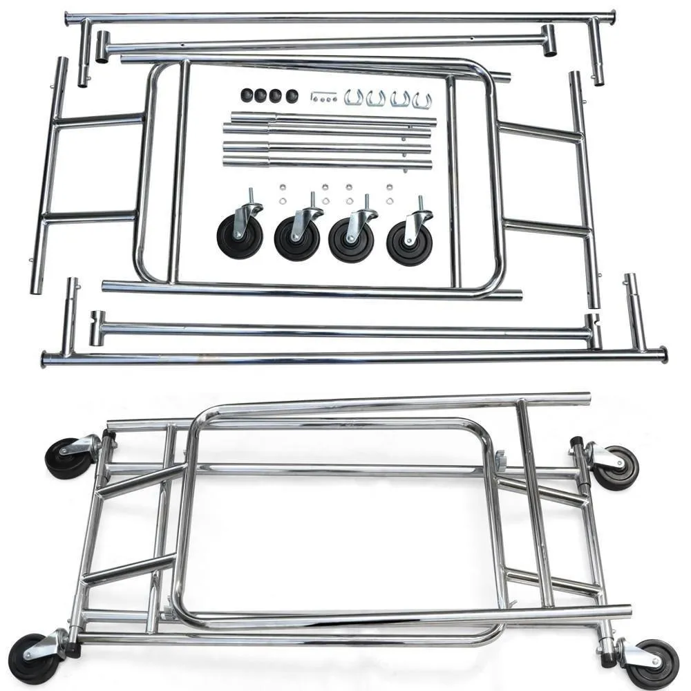 Topeakmart Commercial Grade Adjustable Double-Rail Clothing Hanging Rack on Wheels Rolling Garment Rack Drying Rack w/Wheels,Chrome Finish