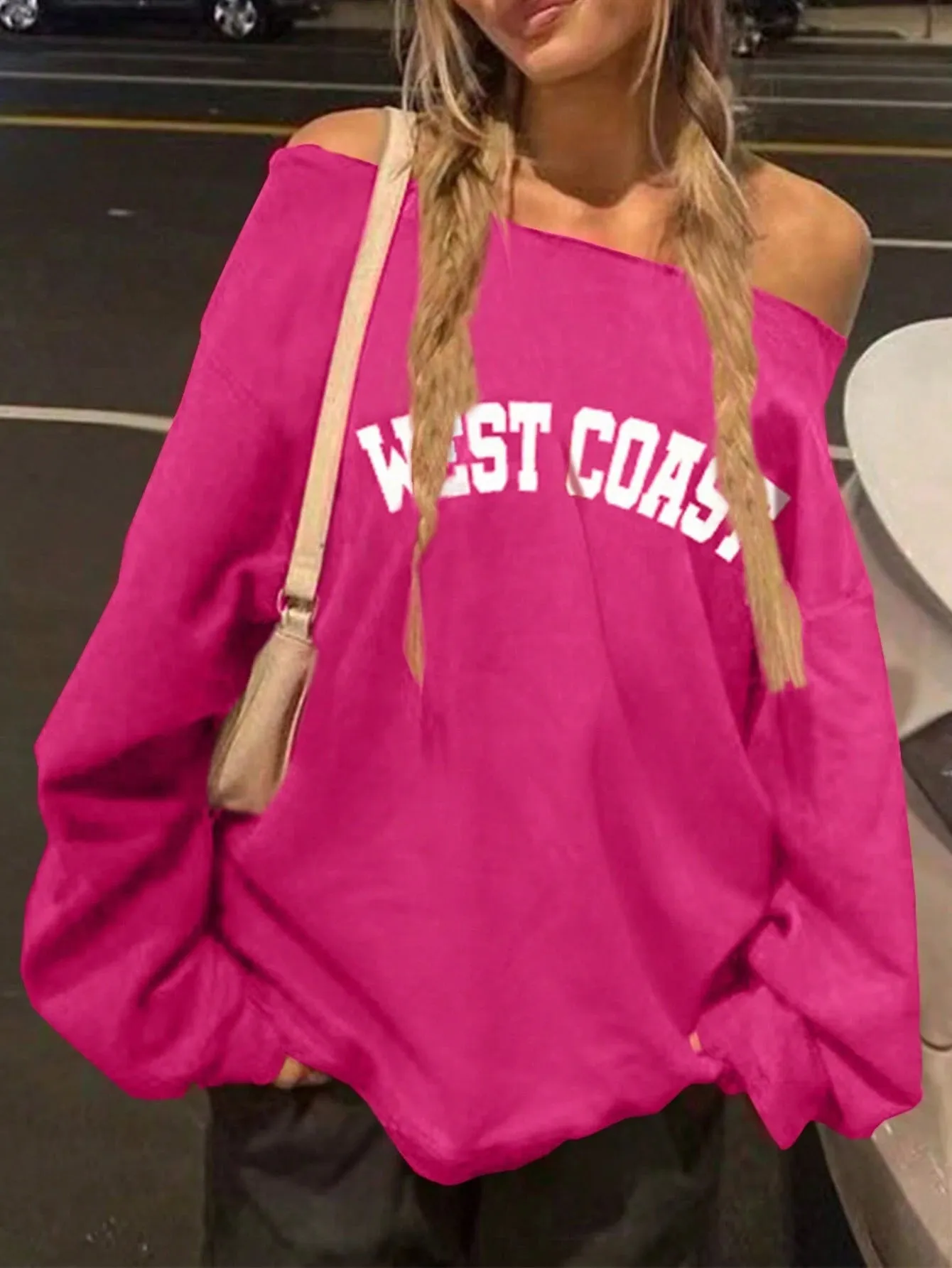 Trendy Off-Shoulder Letter Printed Long-Sleeve Top for Casual Autumn and Winter Style