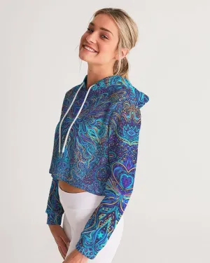 Trippy Psychedelic Blue Turquoise Women's Cropped Hoodie