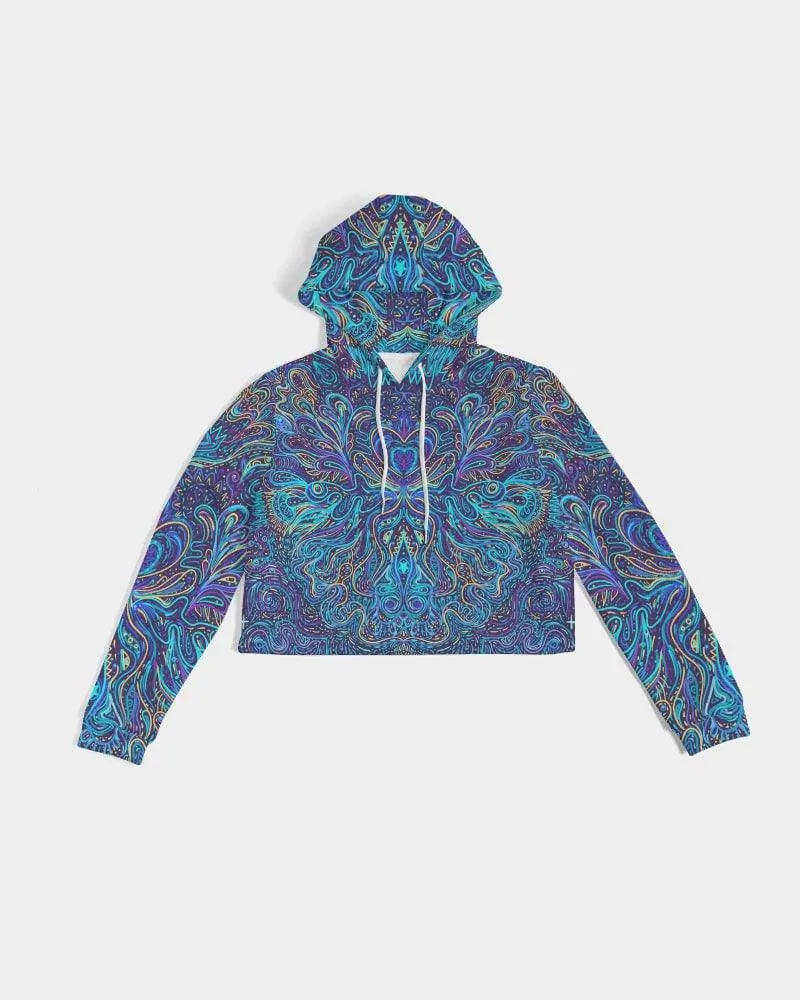 Trippy Psychedelic Blue Turquoise Women's Cropped Hoodie