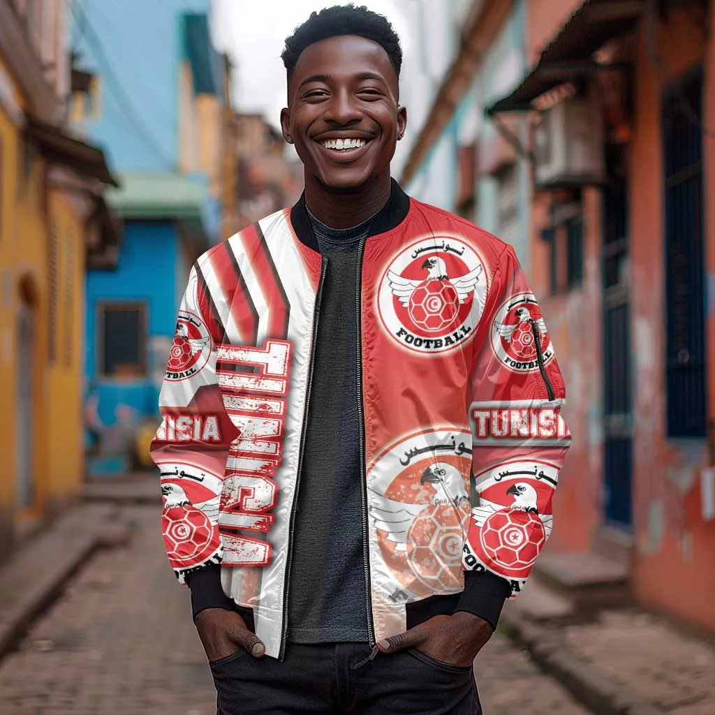 Tunisia Soccer Sleeve Zip Bomber Jacket Eagles of Carthage Football - Road To Champion DT03
