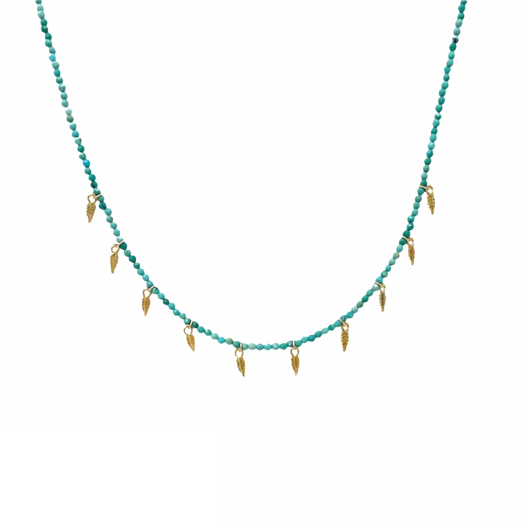 Turquoise Beaded and Feather Charm Necklace