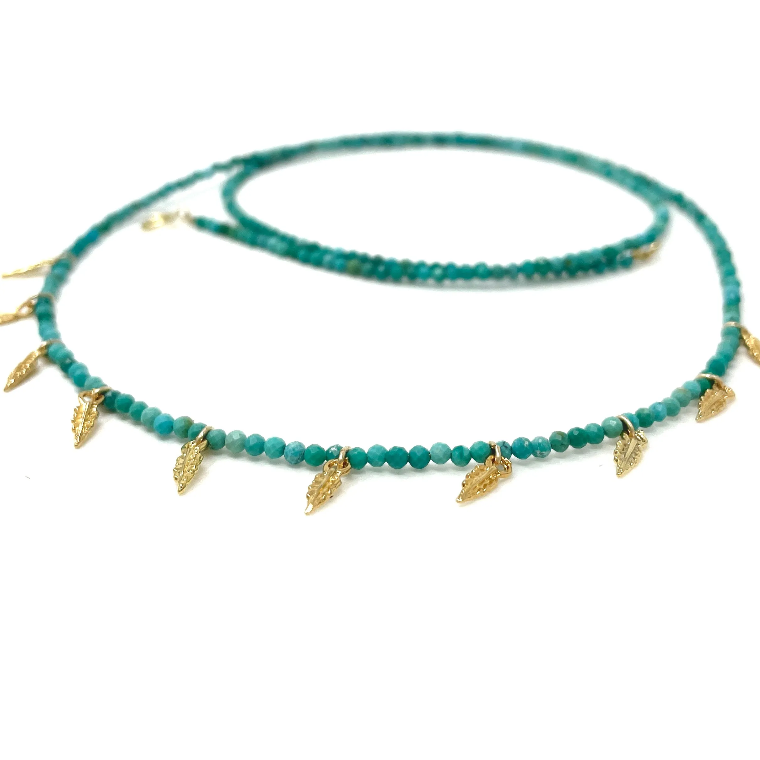 Turquoise Beaded and Feather Charm Necklace