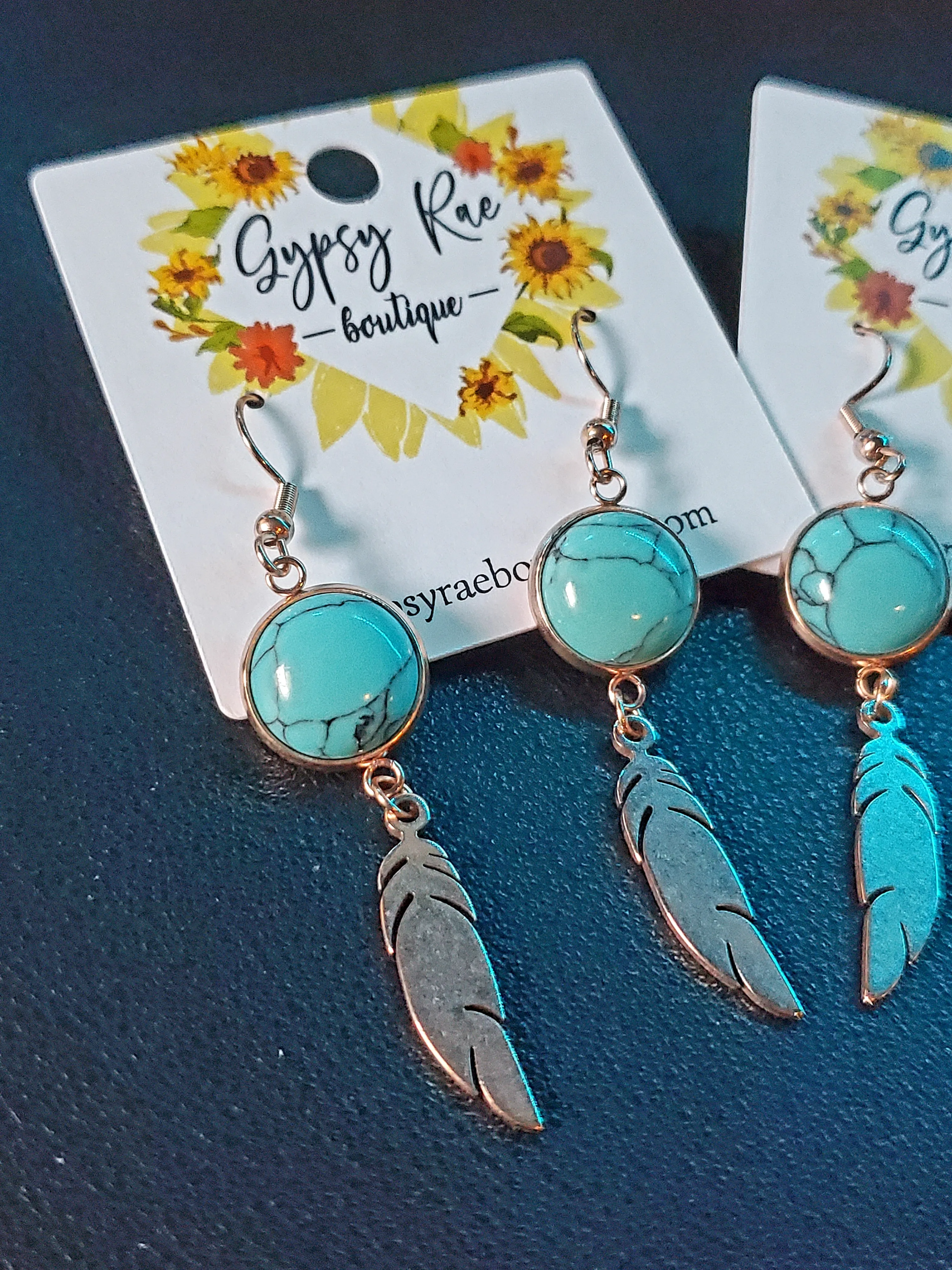Turquoise Feather Earrings