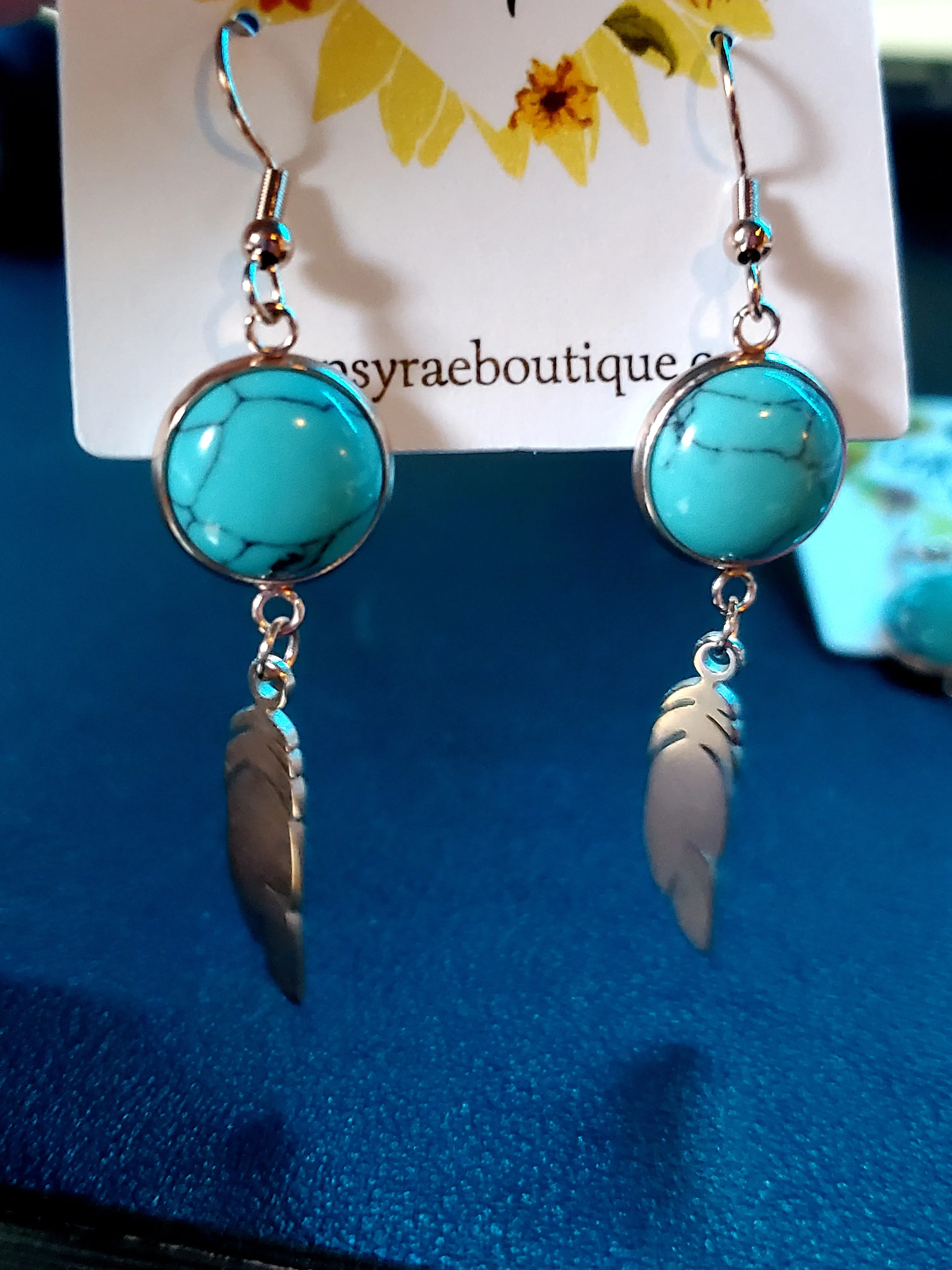 Turquoise Feather Earrings
