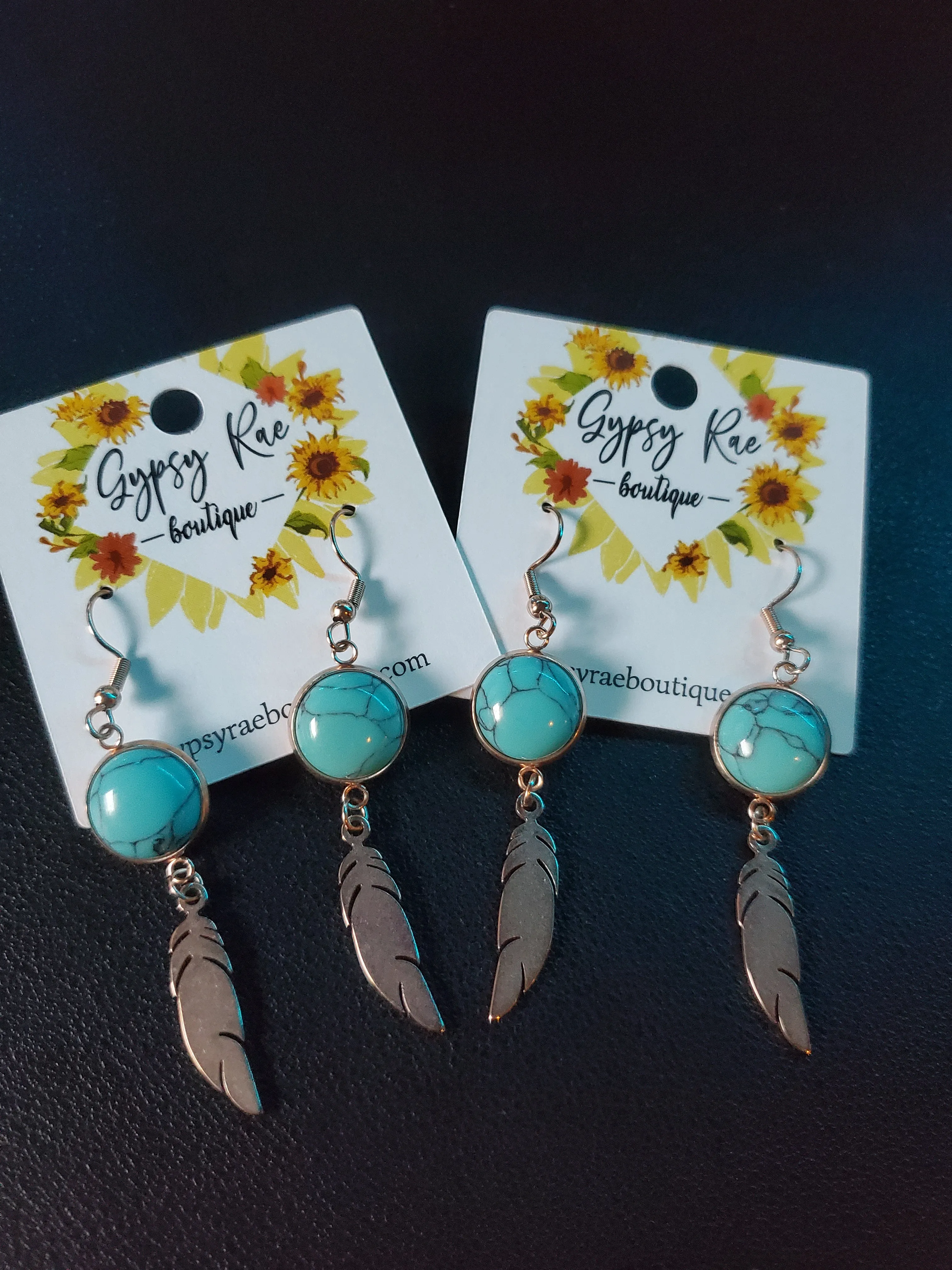 Turquoise Feather Earrings