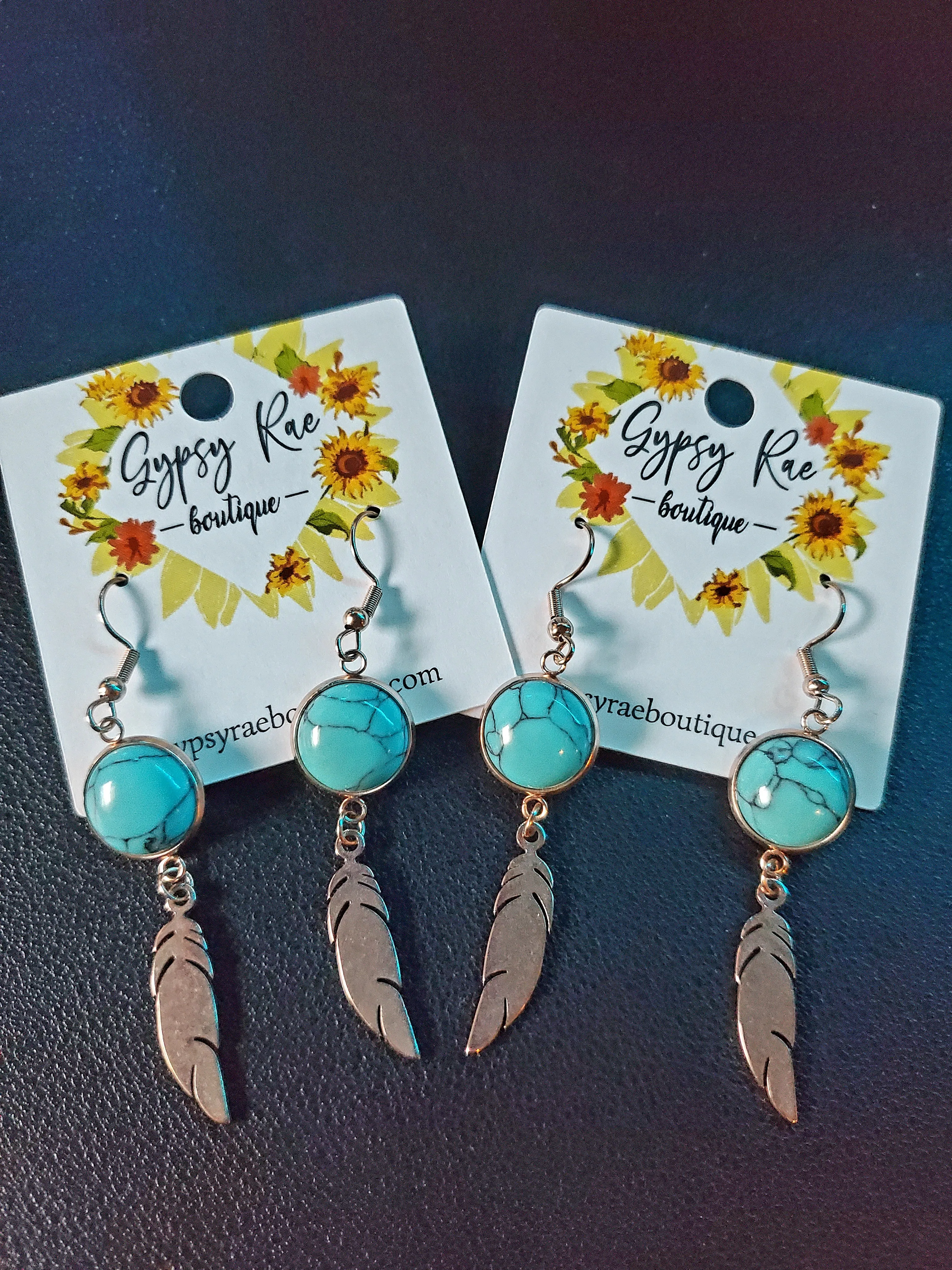 Turquoise Feather Earrings