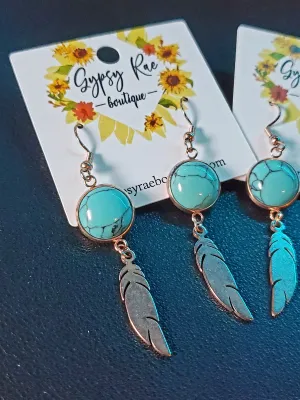 Turquoise Feather Earrings