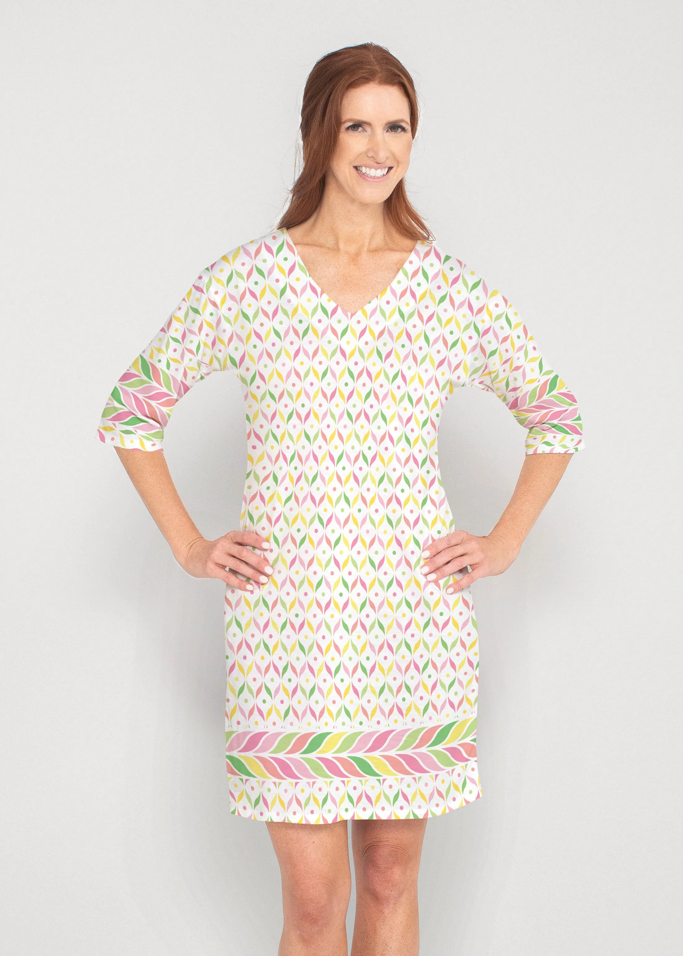 Tutti Fruitti (8036) ~ Drop Shoulder 3/4 Sleeve V-Neck Dress