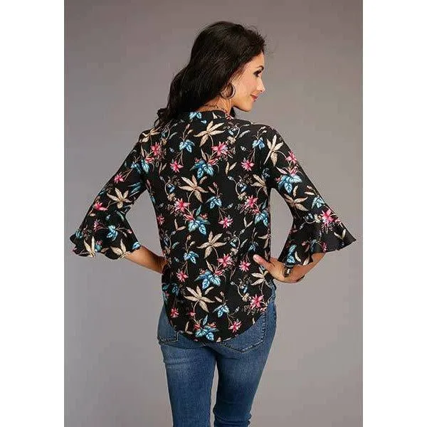 Twill Feather Floral Print Blouse, By Stetson