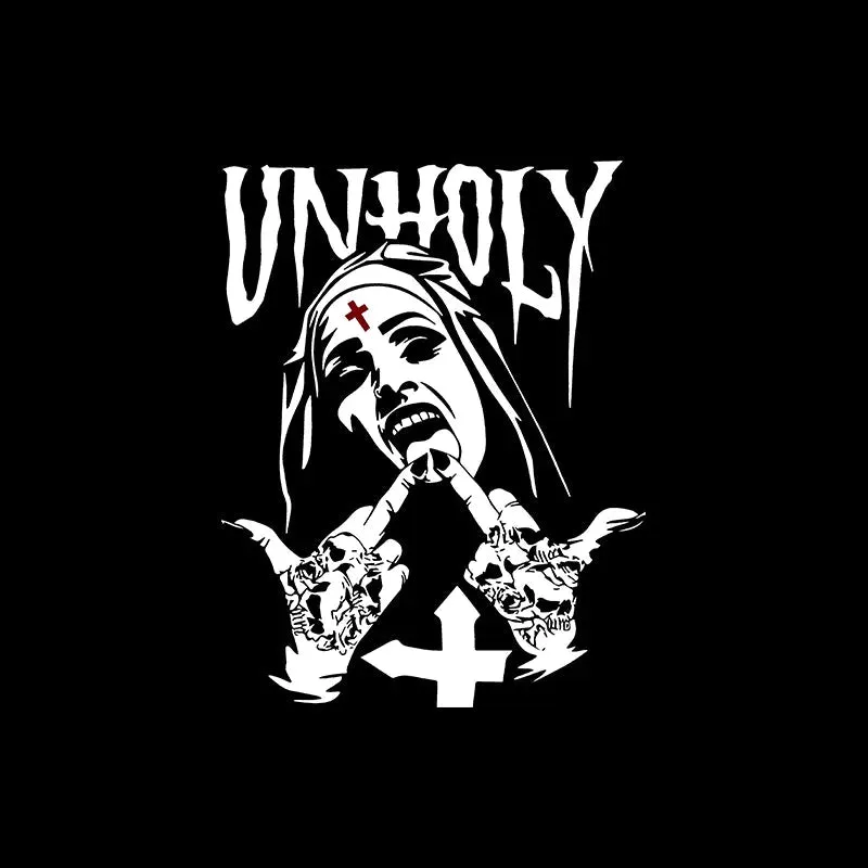 UNHOLY Nun Graphic Casual Black Print Hoodie