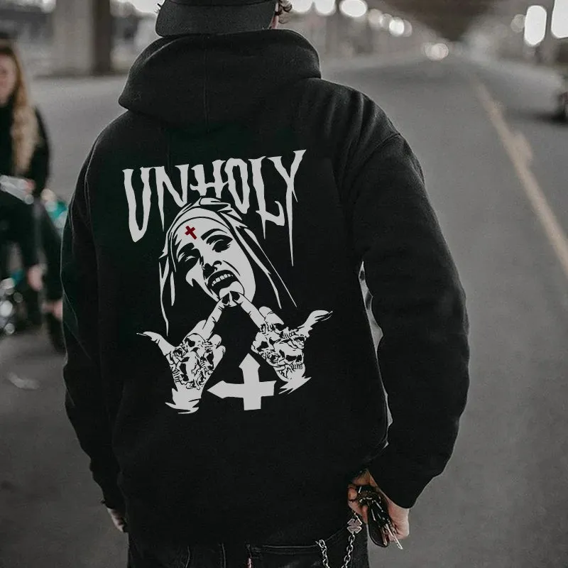 UNHOLY Nun Graphic Casual Black Print Hoodie