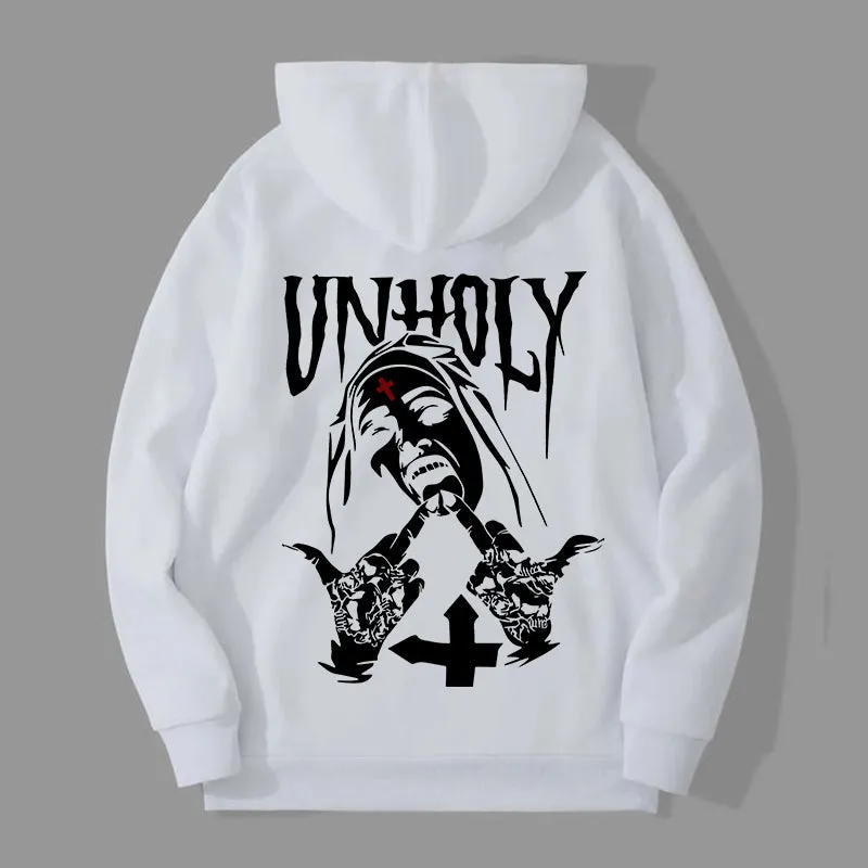 UNHOLY Nun Graphic Casual Black Print Hoodie