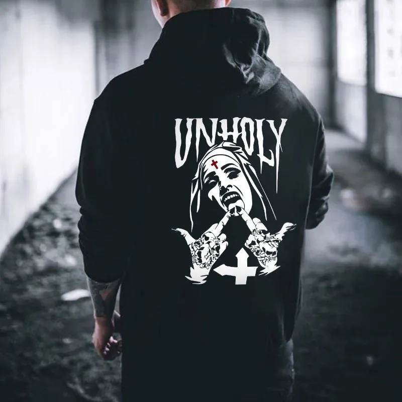 UNHOLY Nun Graphic Casual Black Print Hoodie