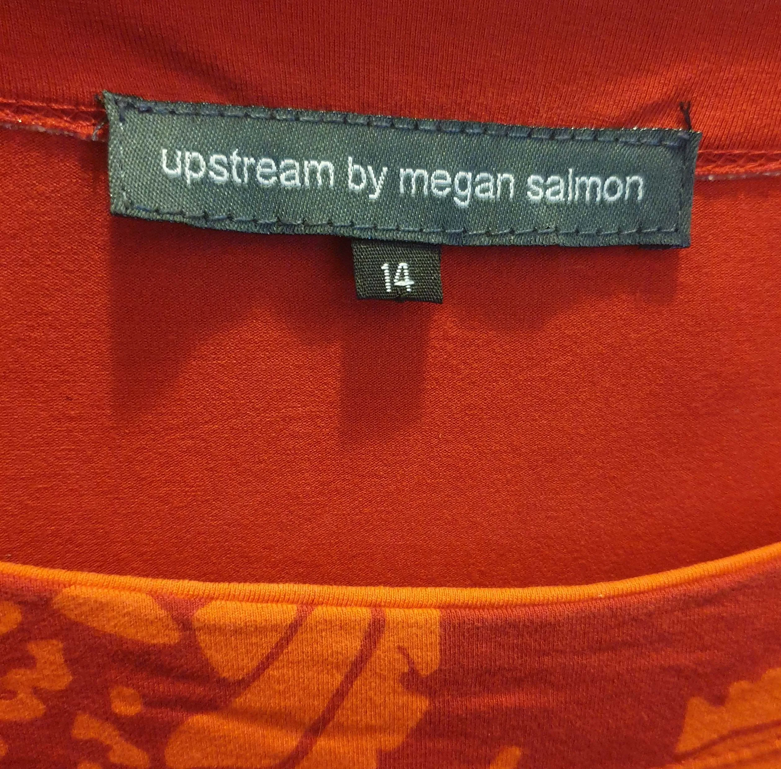 Upstream by Megan Salmon red print long sleeve top size 14