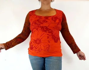 Upstream by Megan Salmon red print long sleeve top size 14